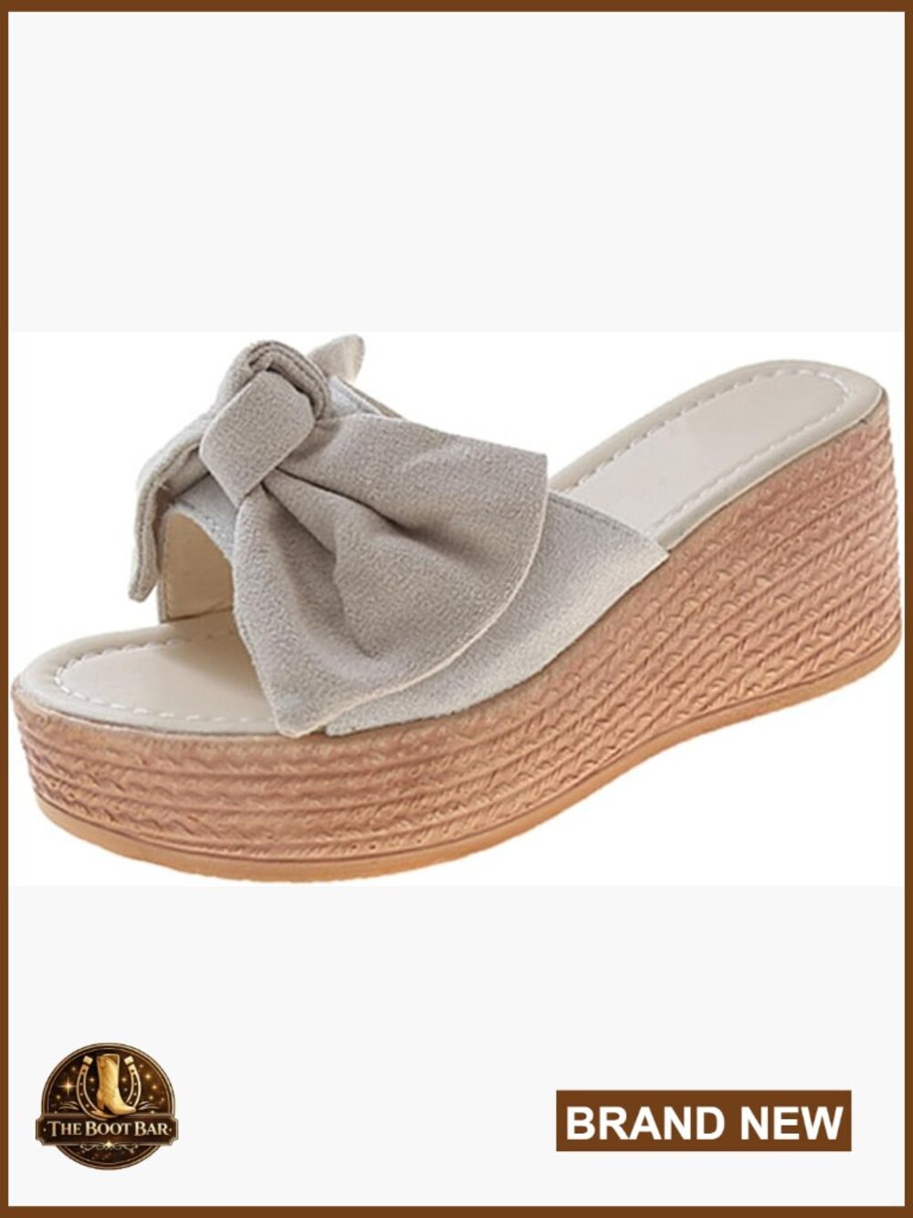 Womens Bow Wedge Slide Sandals Casual Open Toe Slip On Straw Platform Sandals
